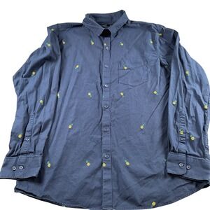 Marc Anthony Mens Luxury Slim Fit L Button Down Shirt Pineapple Print‎ Blue